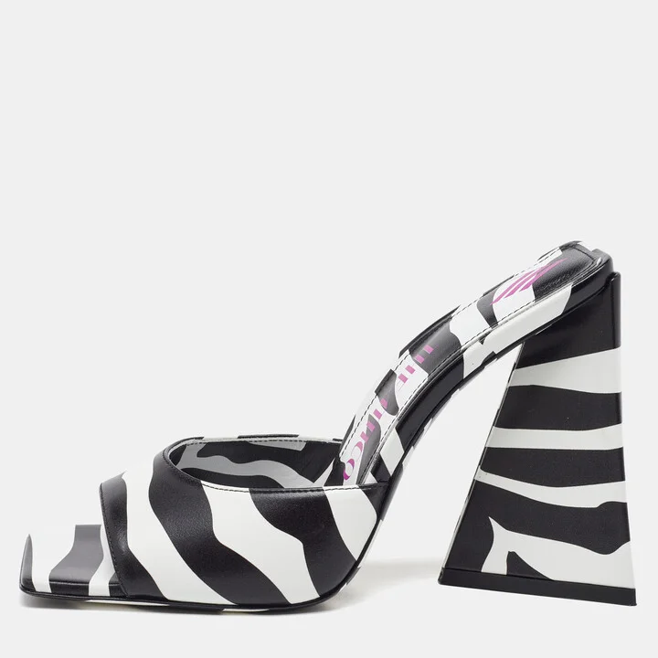 The Attico Black/White Zebra Print Leather Devon Open Toe Sandals Size 38
