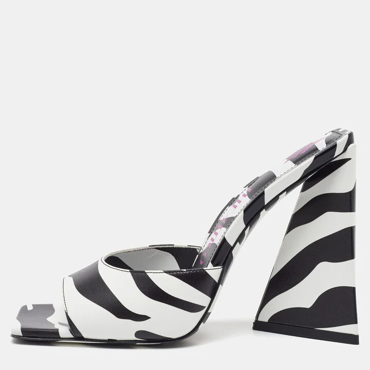 The Attico Black/White Zebra Print Leather Devon Open Toe Sandals Size 39