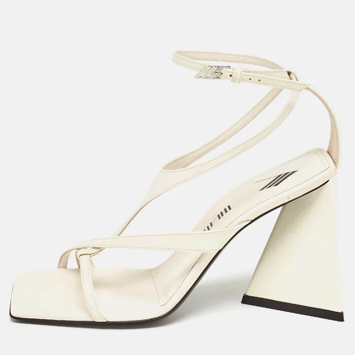 The Attico Cream Patent Devon Ankle Strap Sandals Size 38.5