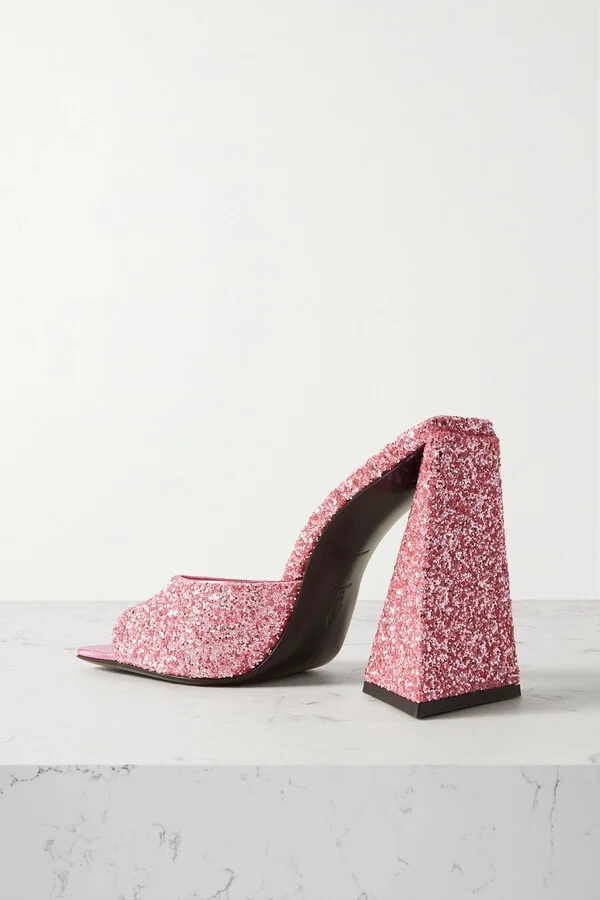 The Attico - Devon Glittered Leather Mules - Pink - Image 3