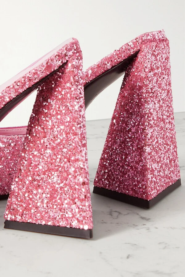 The Attico - Devon Glittered Leather Mules - Pink - Image 4