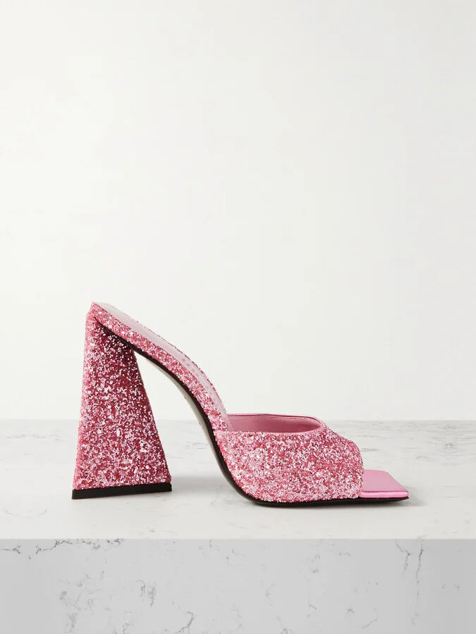 The Attico - Devon Glittered Leather Mules - Pink