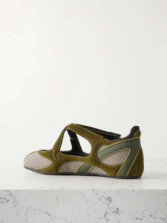 The Attico - Floor 01 Mesh-trimmed Suede Flats - Green - Image 3