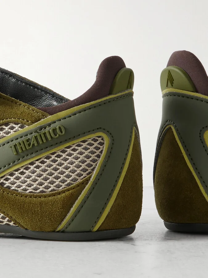 The Attico - Floor 01 Mesh-trimmed Suede Flats - Green - Image 4