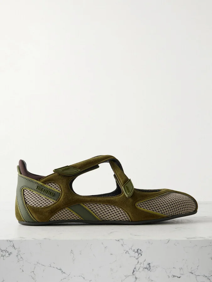 The Attico - Floor 01 Mesh-trimmed Suede Flats - Green