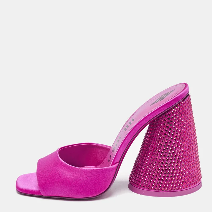 The Attico Fuchsia Satin Crystal Embellished Luz Mules Size 37