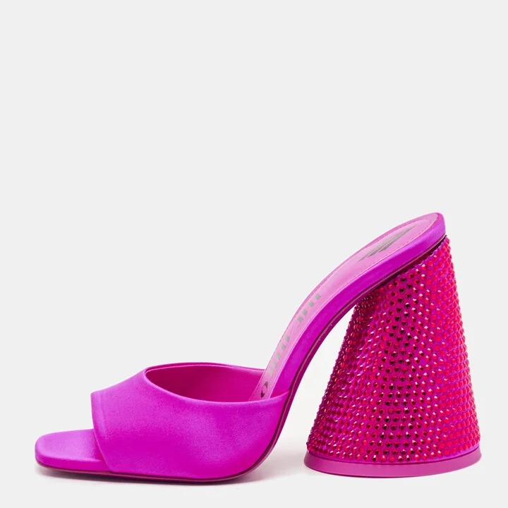The Attico Fuchsia Satin Crystal Embellished Luz Mules Size 37