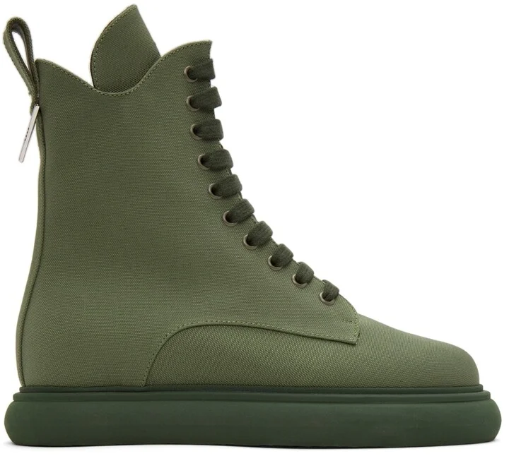 The Attico Green Canvas Selene Ankle Boots