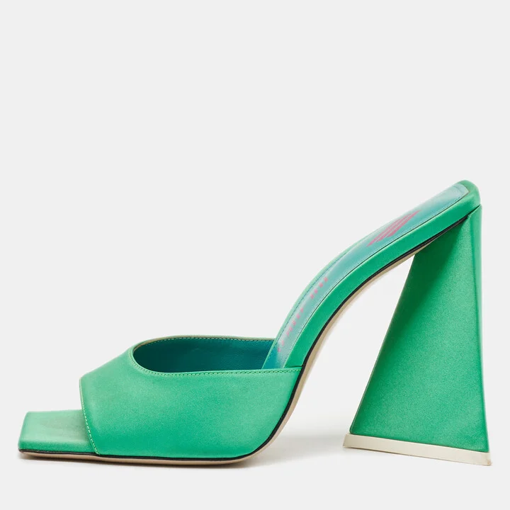 The Attico Green Satin Devon Slide Sandals Size 38