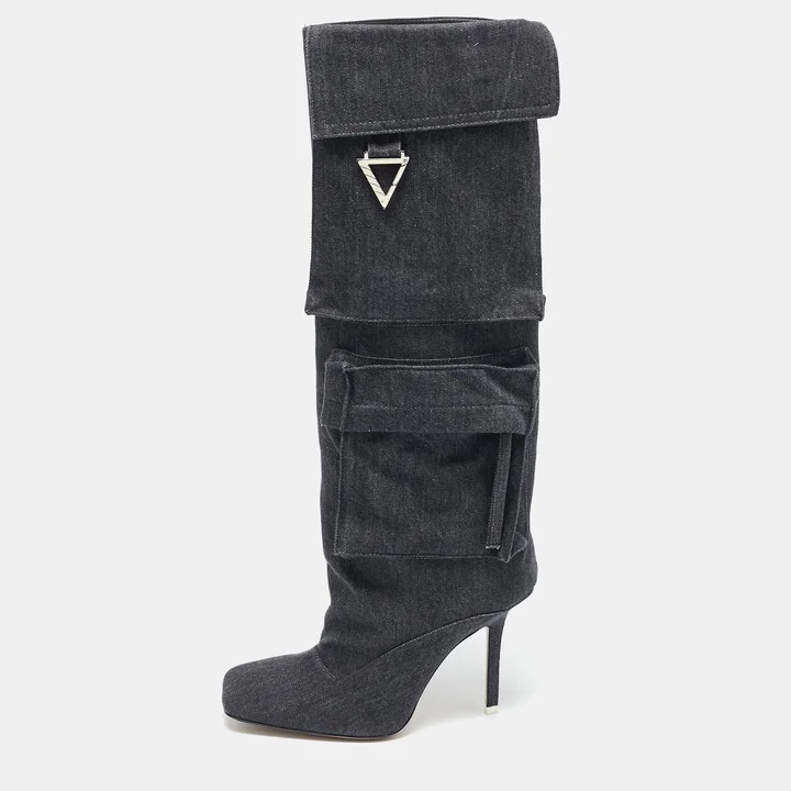 The Attico Grey Denim Sienna Knee Length Boots Size 36.5
