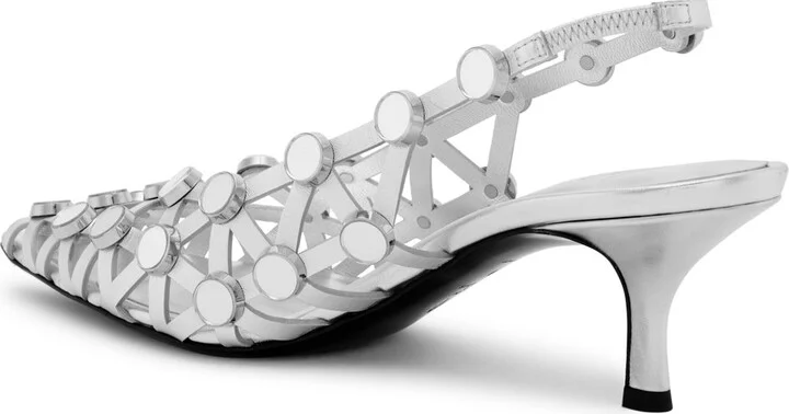 The Attico Grid 50 Embellished Metallic Leather Slingback Pumps - Image 2