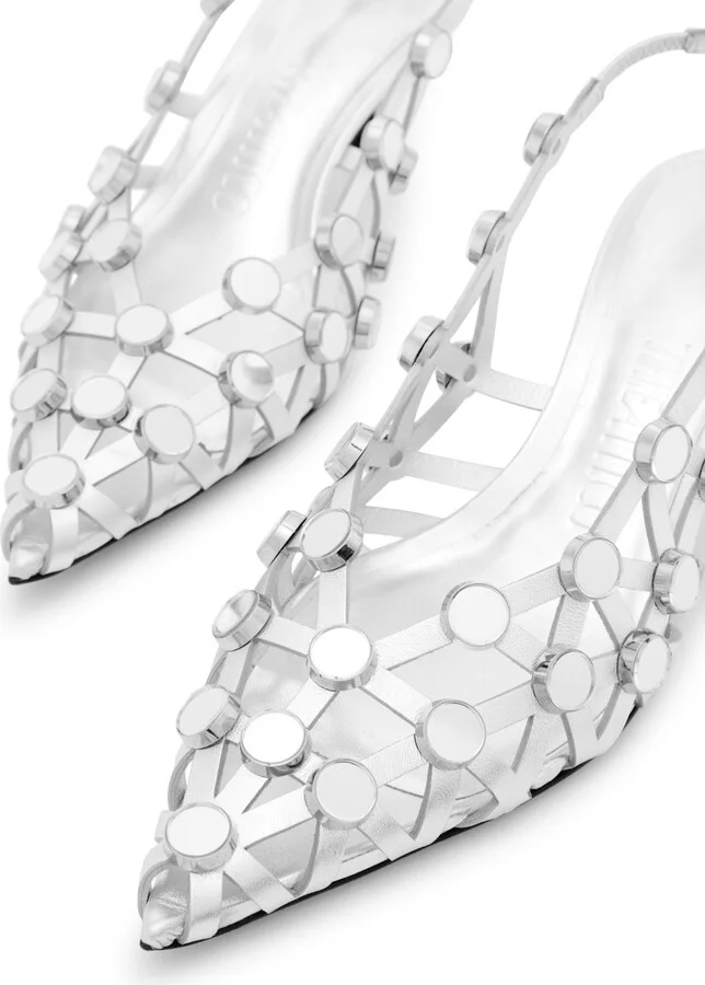 The Attico Grid 50 Embellished Metallic Leather Slingback Pumps - Image 3