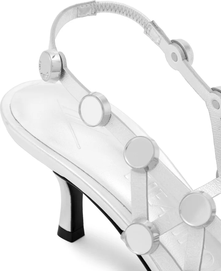 The Attico Grid 50 Embellished Metallic Leather Slingback Pumps - Image 4