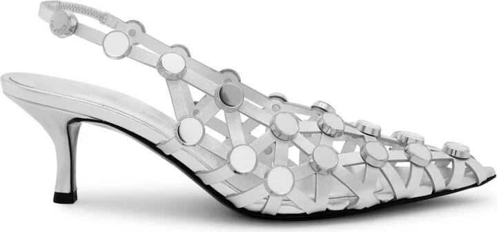 The Attico Grid 50 Embellished Metallic Leather Slingback Pumps