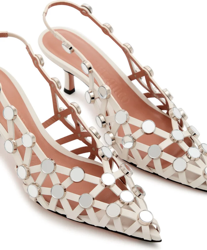 The Attico Grid 50 Mirror-embellished Leather Slingback Pumps - Image 3