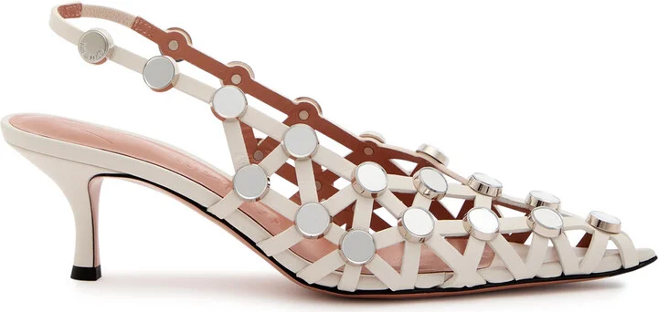The Attico Grid 50 Mirror-embellished Leather Slingback Pumps