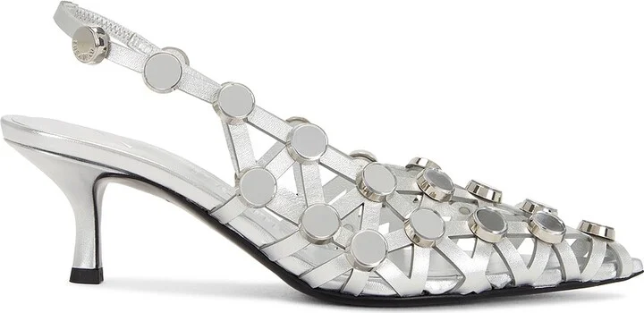 THE ATTICO Grid 50mm Slingback in Metallic Silver