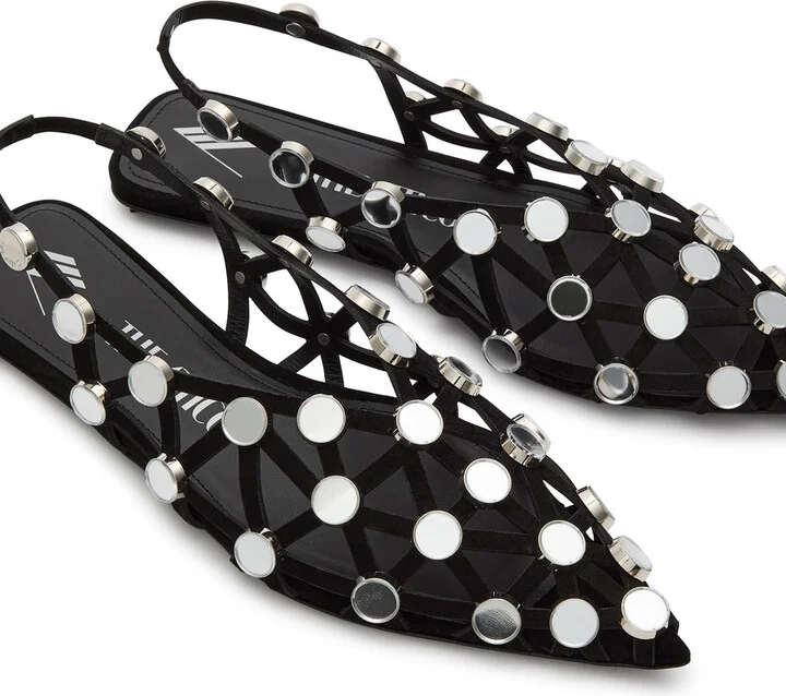 The Attico Grid Embellished Cut-out Suede Flats - Image 3