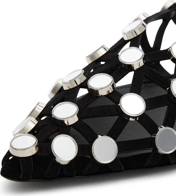 The Attico Grid Embellished Cut-out Suede Flats - Image 4