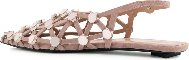 The Attico Grid Embellished Cut-out Suede Flats - Image 2
