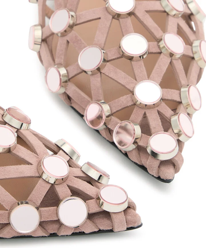 The Attico Grid Embellished Cut-out Suede Flats - Image 3