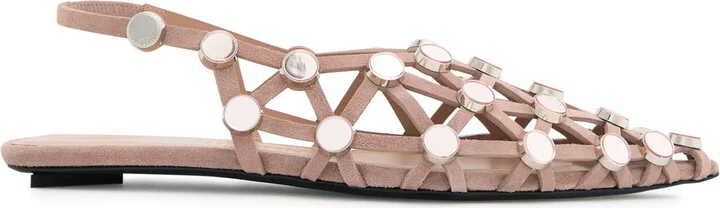 The Attico Grid Embellished Cut-out Suede Flats