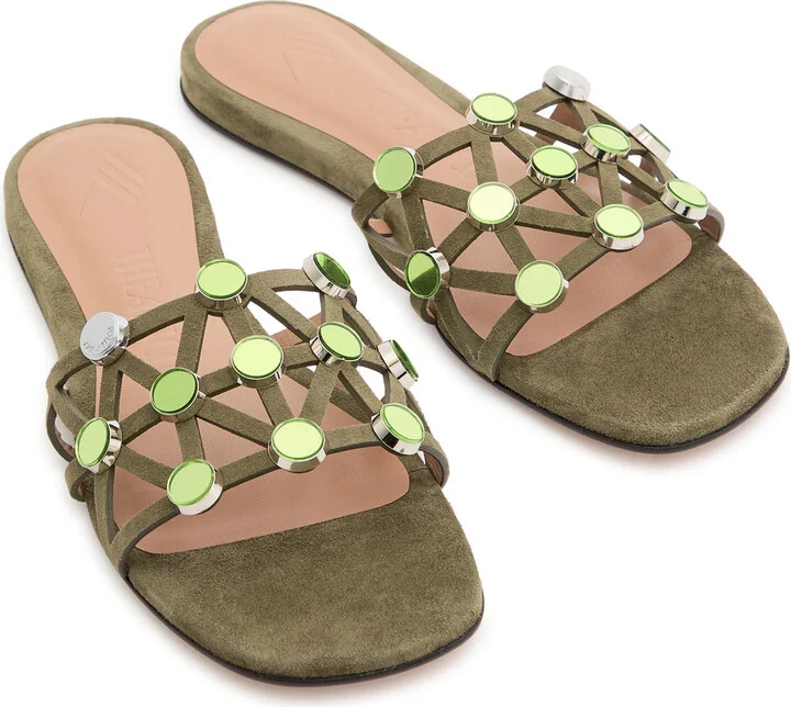 The Attico Grid Embellished Suede Sliders - Image 3