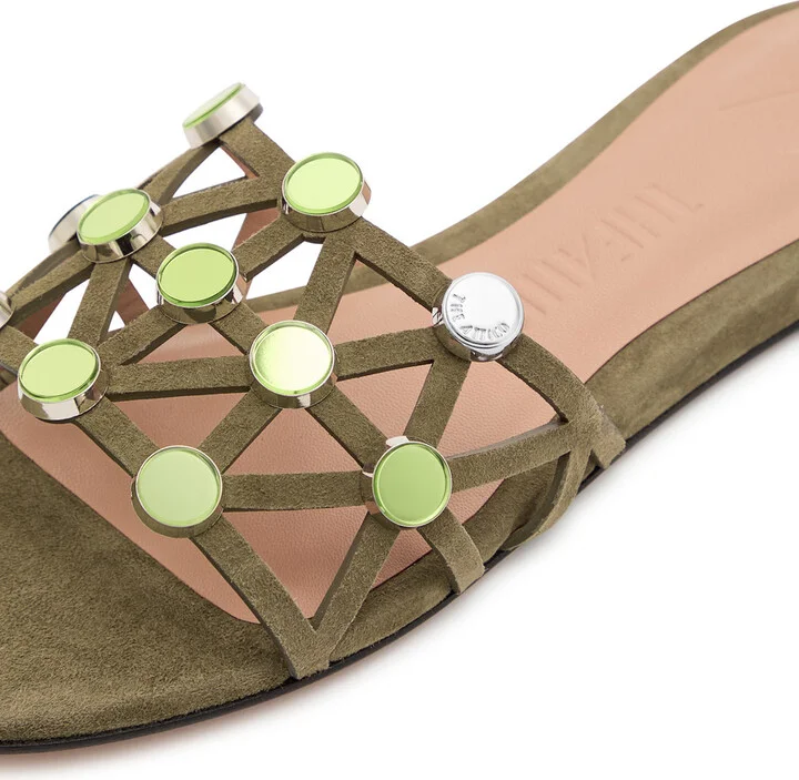 The Attico Grid Embellished Suede Sliders - Image 4