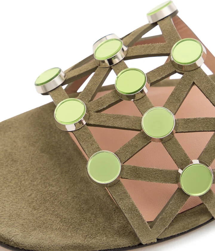 The Attico Grid Embellished Suede Sliders - Image 5