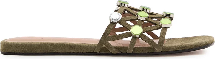 The Attico Grid Embellished Suede Sliders
