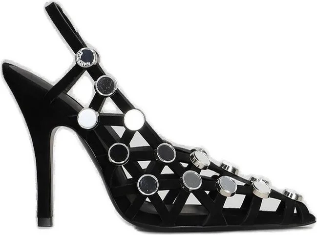 The Attico Grid Slingback Embellished Pumps