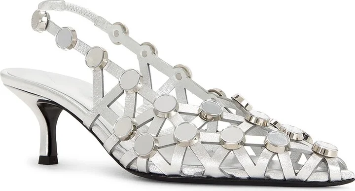 THE ATTICO Grid Slingback Pump in Metallic Silver - Image 2
