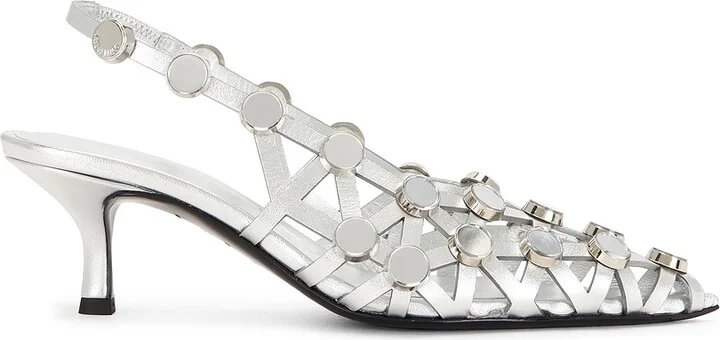 THE ATTICO Grid Slingback Pump in Metallic Silver