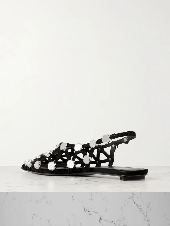 The Attico - Grid Studded Suede Slingback Point-toe Flats - Black - Image 3