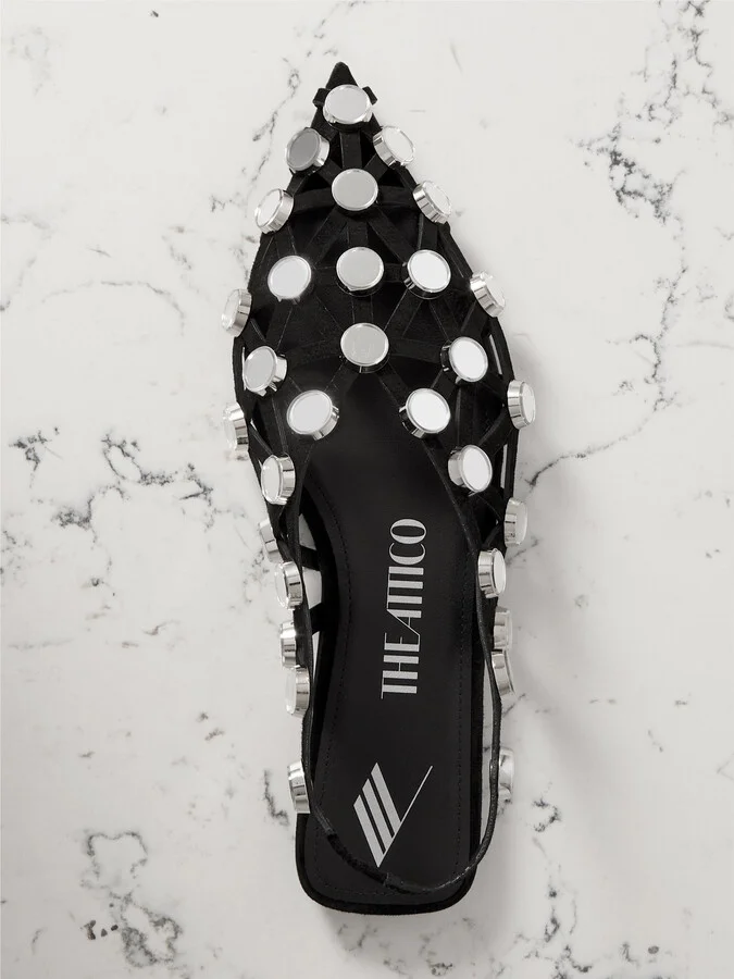 The Attico - Grid Studded Suede Slingback Point-toe Flats - Black - Image 5
