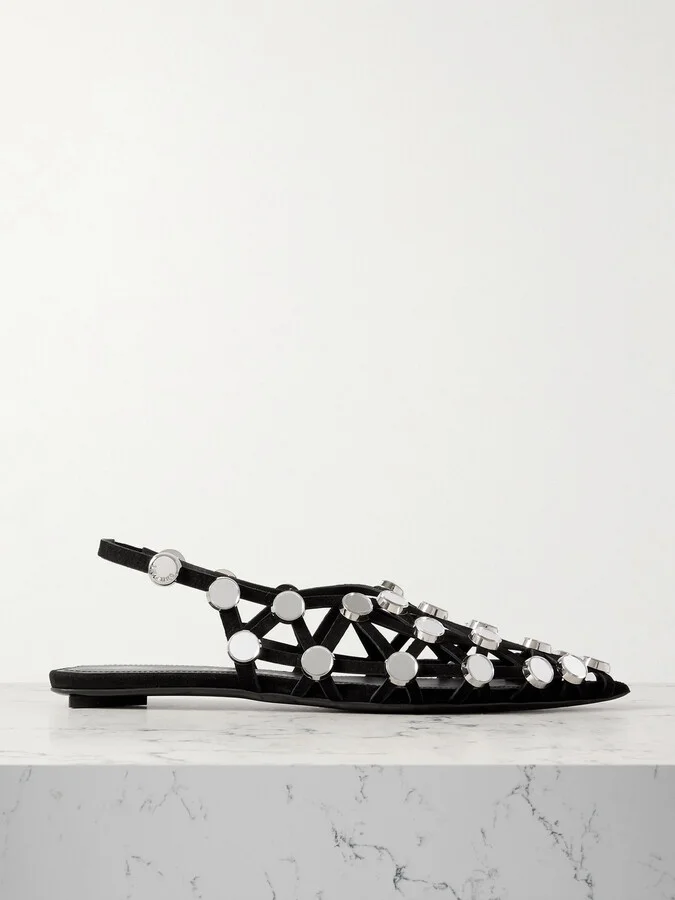 The Attico - Grid Studded Suede Slingback Point-toe Flats - Black