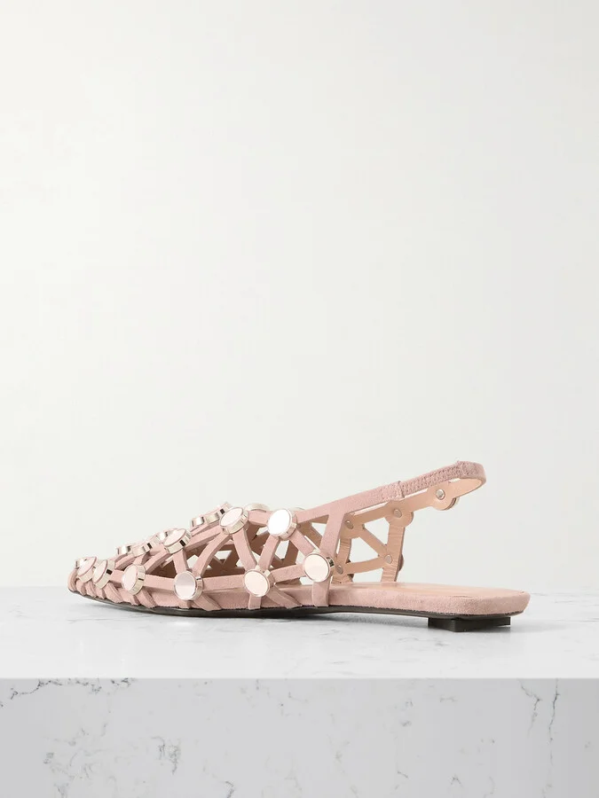 The Attico - Grid Studded Suede Slingback Point-toe Flats - Neutrals - Image 3