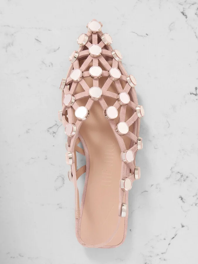 The Attico - Grid Studded Suede Slingback Point-toe Flats - Neutrals - Image 5