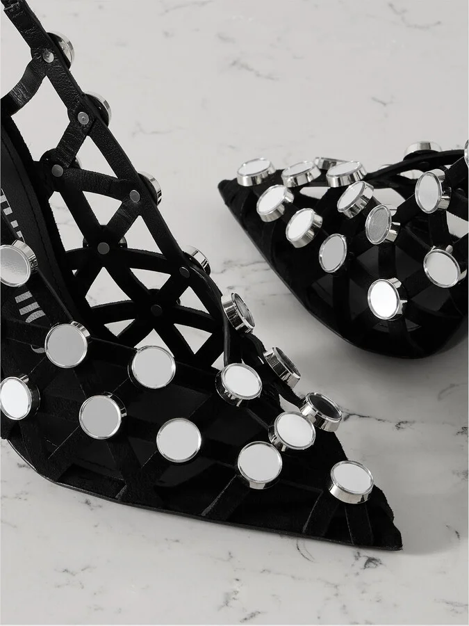 The Attico - Grid Studded Suede Slingback Pumps - Black - Image 4