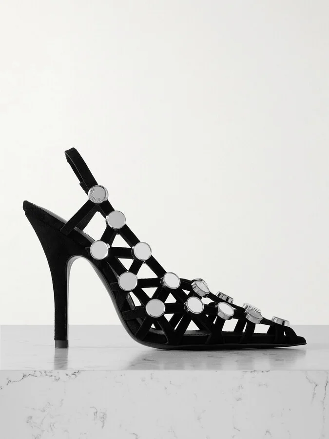 The Attico - Grid Studded Suede Slingback Pumps - Black