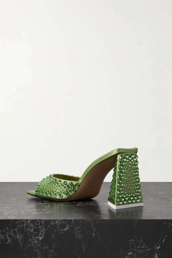The Attico - Mini Devon Crystal-embellished Satin Mules - Green - Image 3