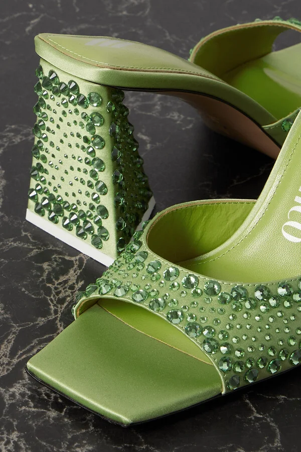 The Attico - Mini Devon Crystal-embellished Satin Mules - Green - Image 4