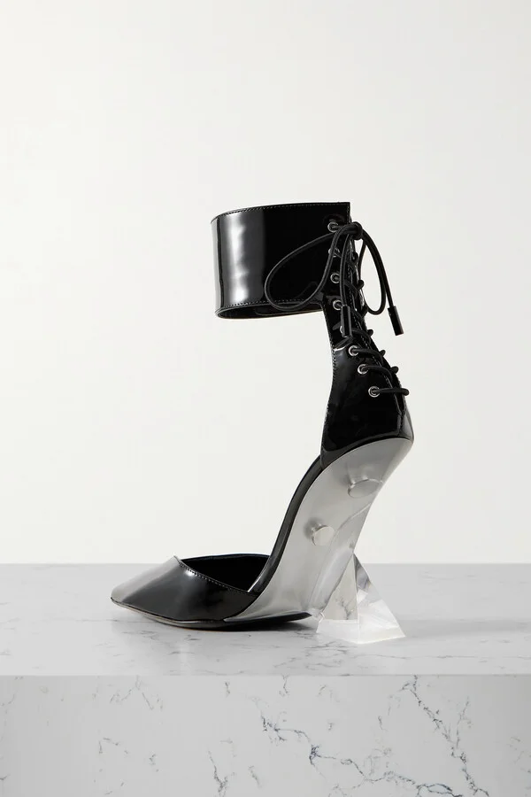 The Attico - Morgan Lace-up Patent-leather Pumps - Black - Image 3