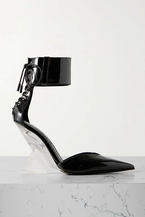 The Attico - Morgan Lace-up Patent-leather Pumps - Black