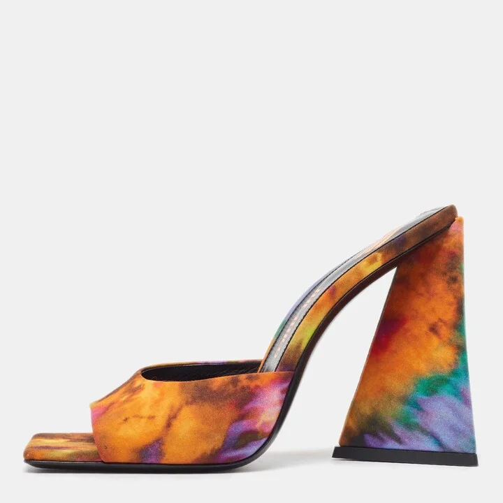 The Attico Multicolor Canvas Block Heel Slide Sandals Size 39
