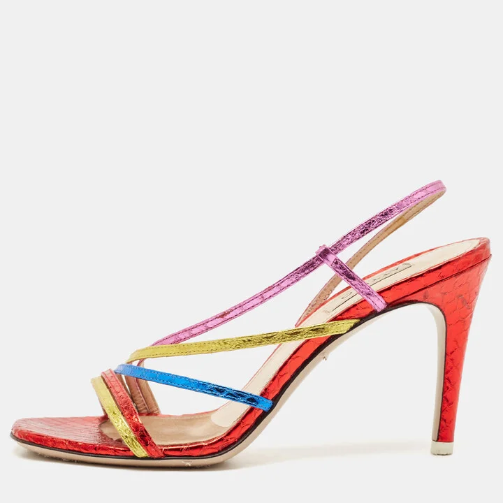 The Attico Multicolor Snakeskin Embossed Leather Ankle Strap Sandals Size 36