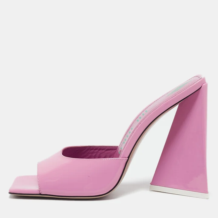The Attico Pink Patent Leather Devon Slide Sandals Size 39