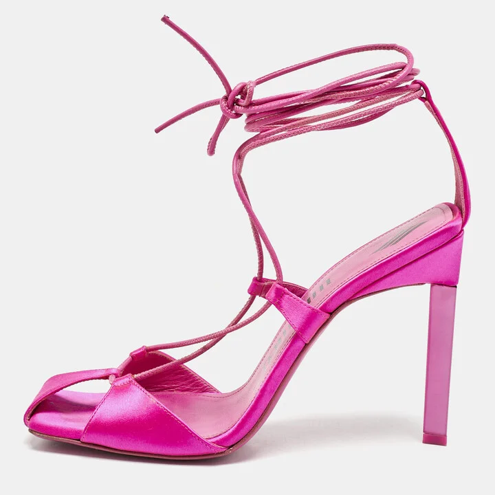 The Attico Pink Satin Ankle Wrap Sandals Size 39