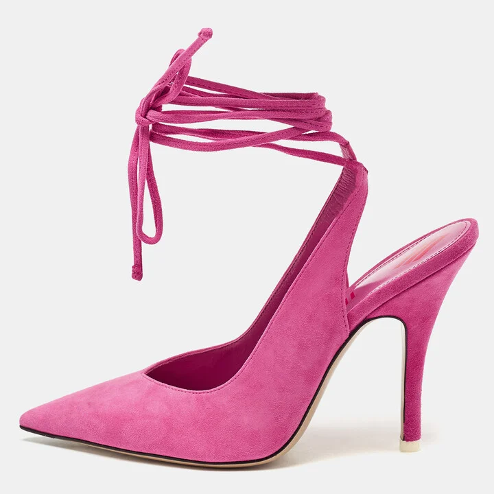 The Attico Pink Suede Venus Ankle Wrap Pumps Size 39