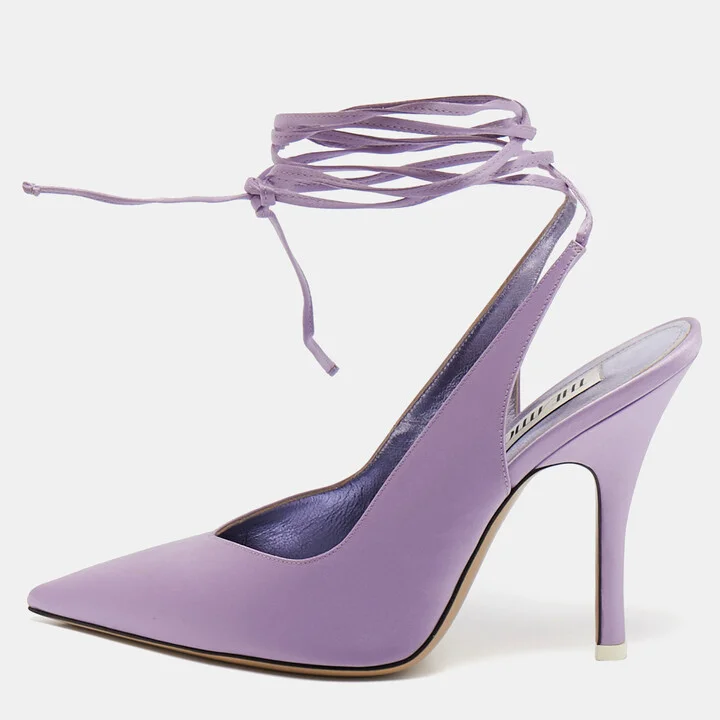 The Attico Purple Satin Venus Ankle Wrap Pumps Size 39